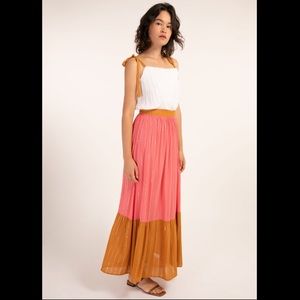 Ochre Mustard Pink Colorblock Maxi Dress